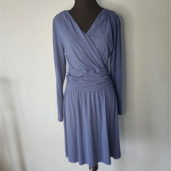 LILLA P Slate Blue Faux wrap dress with waist ruching - Size M - Picture 1 of 9